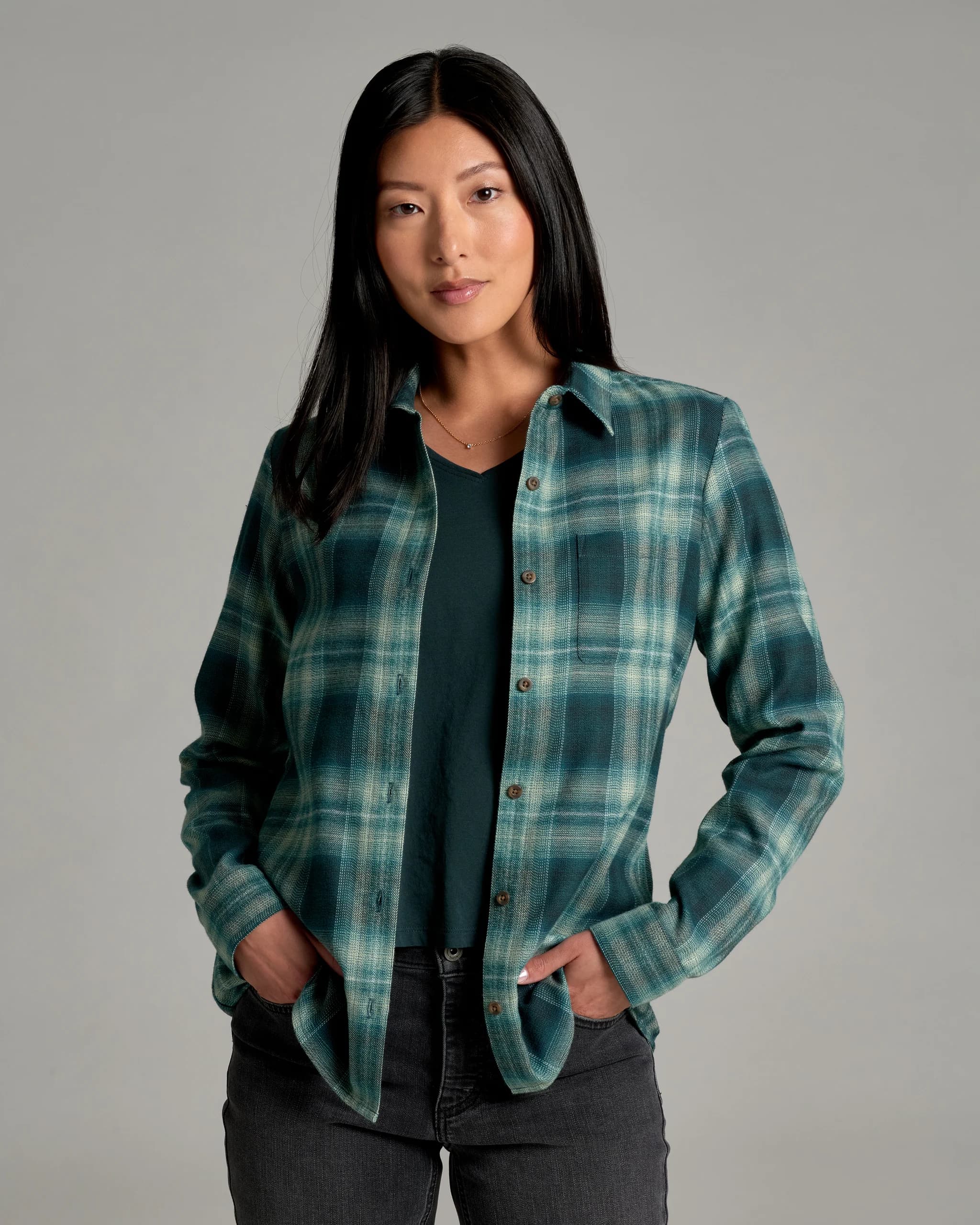 Kuhl Whisper Flannel Shirt Odyssey blue plaid women's shirt